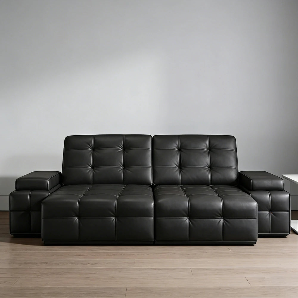 LUXORA 2.05/2.65m Double Electric Recliner Sofa Zero-Wall Design Multi-Mode Adjustable Backrest Ergonomic Comfort Top-Grain Leather - Black