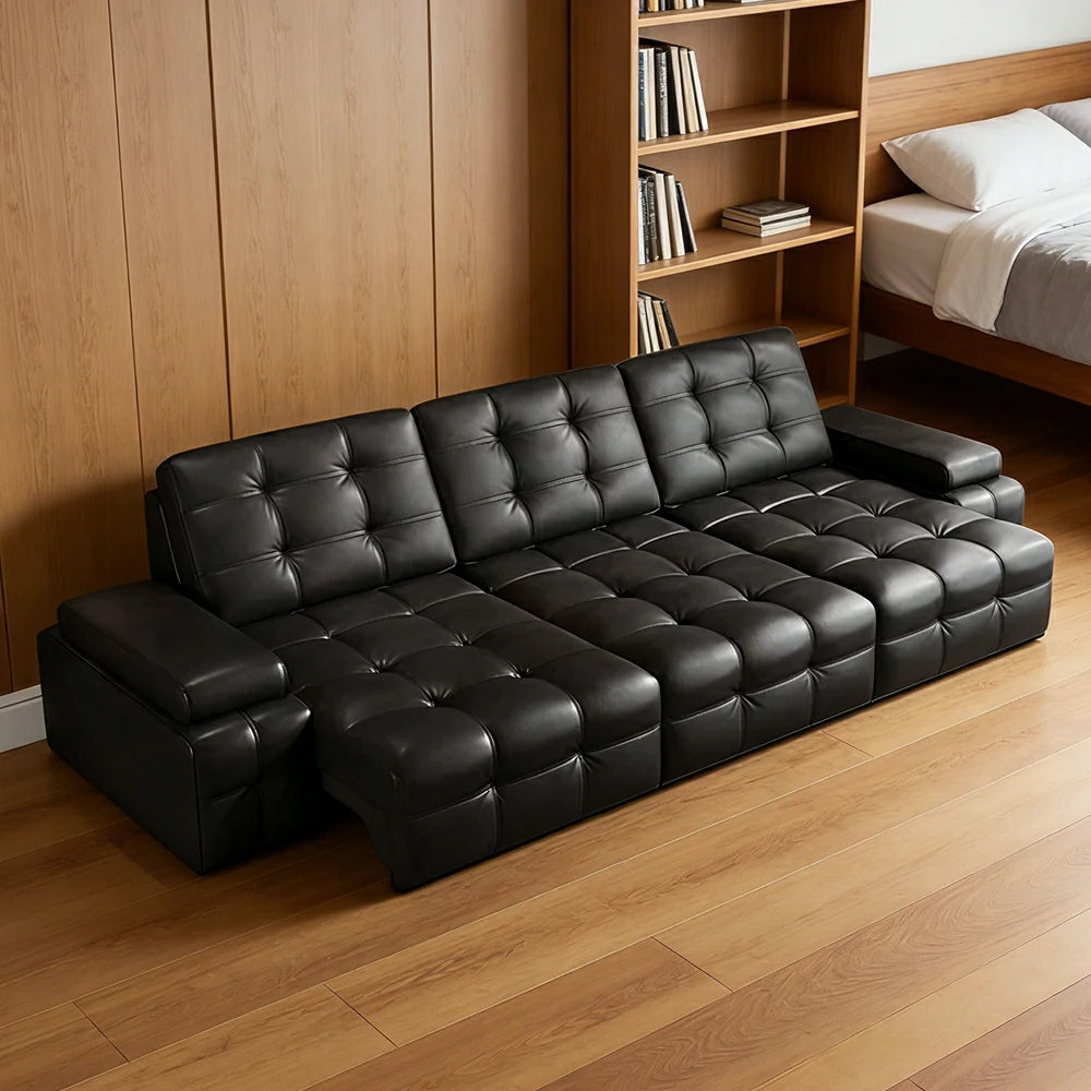 LUXORA 2.7/3.6m Triple Electric Recliner Sofa Zero-Wall Design Multi-Mode Adjustable Backrest Ergonomic Comfort Top-Grain Leather - Black