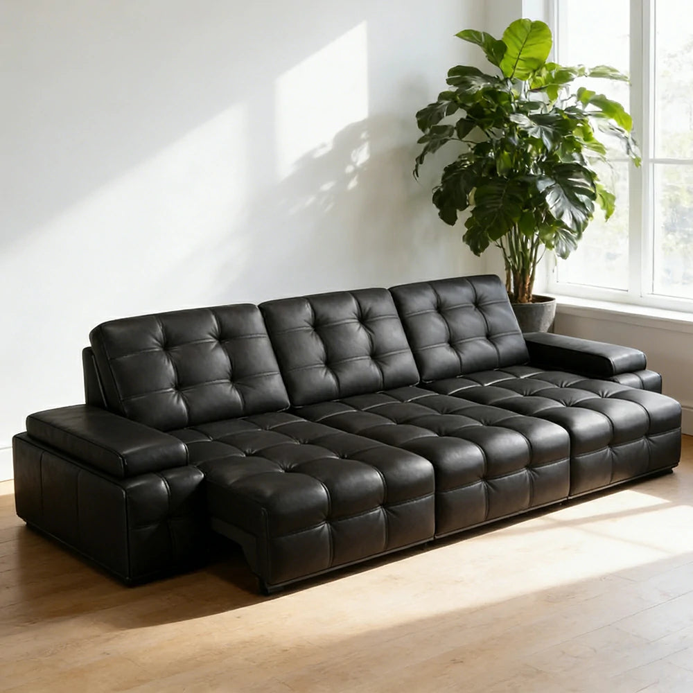 LUXORA 2.7/3.6m Triple Electric Recliner Sofa Zero-Wall Design Multi-Mode Adjustable Backrest Ergonomic Comfort Top-Grain Leather - Black