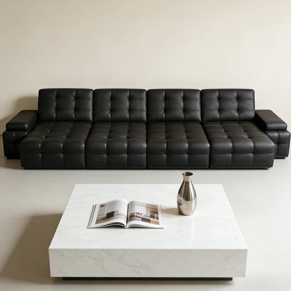 LUXORA 3.35/4.55m Quad Electric Recliner Sofa Zero-Wall Design Multi-Mode Adjustable Backrest Ergonomic Comfort Top-Grain Leather - Black