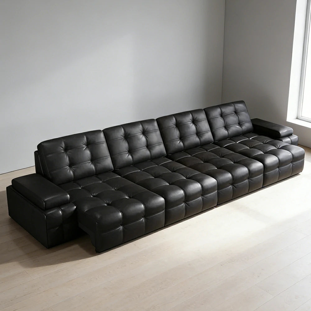 LUXORA 3.35/4.55m Quad Electric Recliner Sofa Zero-Wall Design Multi-Mode Adjustable Backrest Ergonomic Comfort Top-Grain Leather - Black