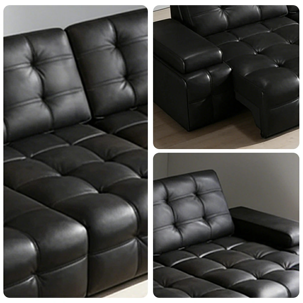 LUXORA 3.35/4.55m Quad Electric Recliner Sofa Zero-Wall Design Multi-Mode Adjustable Backrest Ergonomic Comfort Top-Grain Leather - Black