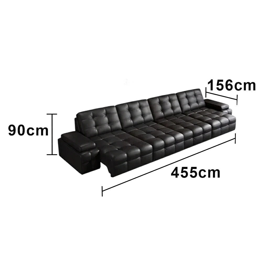 LUXORA 3.35/4.55m Quad Electric Recliner Sofa Zero-Wall Design Multi-Mode Adjustable Backrest Ergonomic Comfort Top-Grain Leather - Black