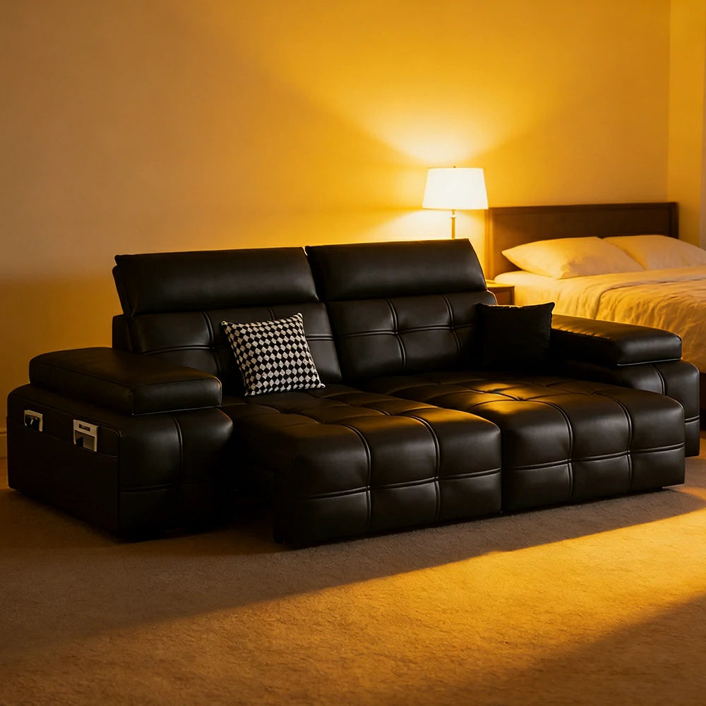 LUXORA 205/265cm 2-Seater Dual Electric Recliner Sofa Zero-Wall Design Multi-Mode Adjustable Backrest Ergonomic Comfort Top-Grain Leather - Black