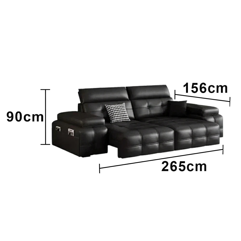 LUXORA 205/265cm 2-Seater Dual Electric Recliner Sofa Zero-Wall Design Multi-Mode Adjustable Backrest Ergonomic Comfort Top-Grain Leather - Black