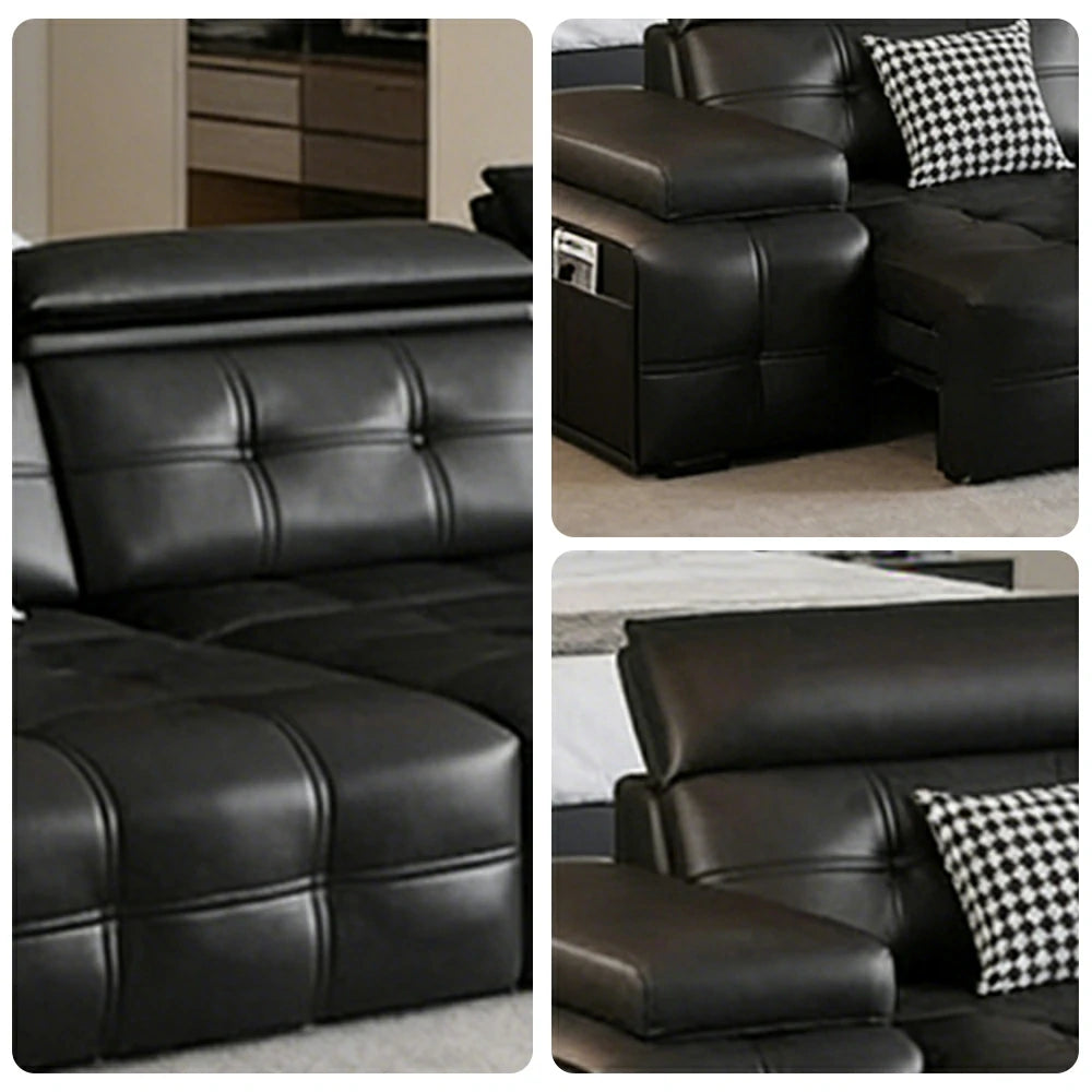 LUXORA 270/360cm 3-Seater Triple Electric Recliner Sofa Zero-Wall Design Multi-Mode Adjustable Backrest Ergonomic Comfort Top-Grain Leather - Black