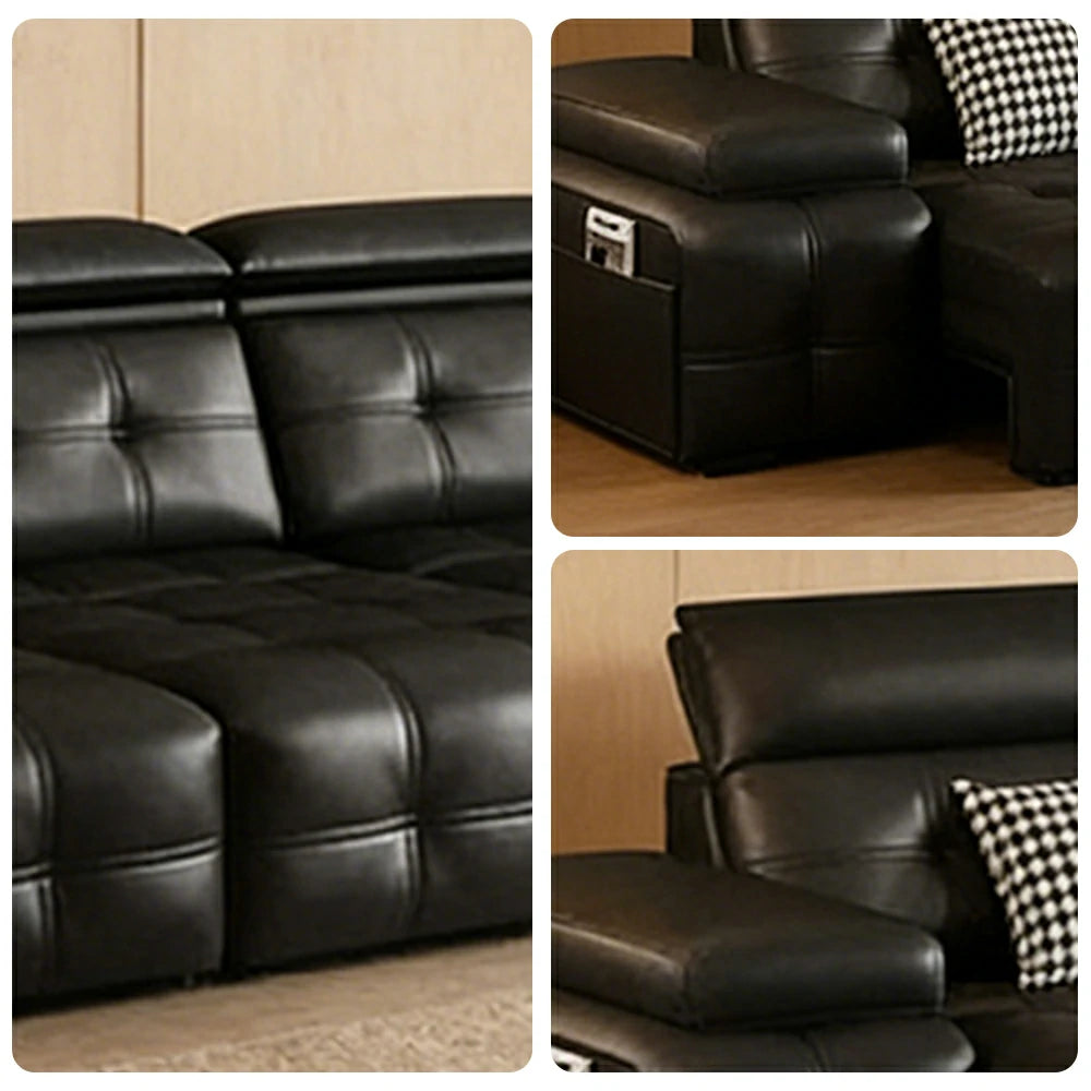 LUXORA 335/455cm 4-Seater Quad Electric Recliner Sofa Zero-Wall Design Multi-Mode Adjustable Backrest Ergonomic Comfort Top-Grain Leather - Black