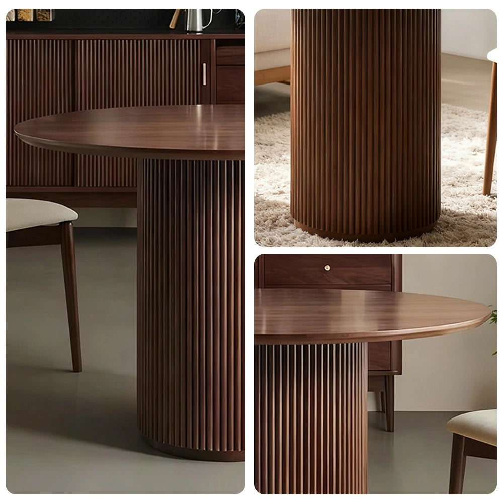 LUXORA 90/100cm Round Dining Table Walnut Veneer Single Pedestal Base Modern Space-Efficient Design - Walnut