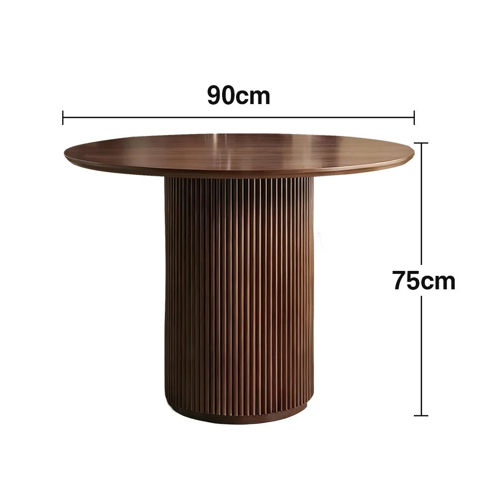 LUXORA 90/100cm Round Dining Table Walnut Veneer Single Pedestal Base Modern Space-Efficient Design - Walnut