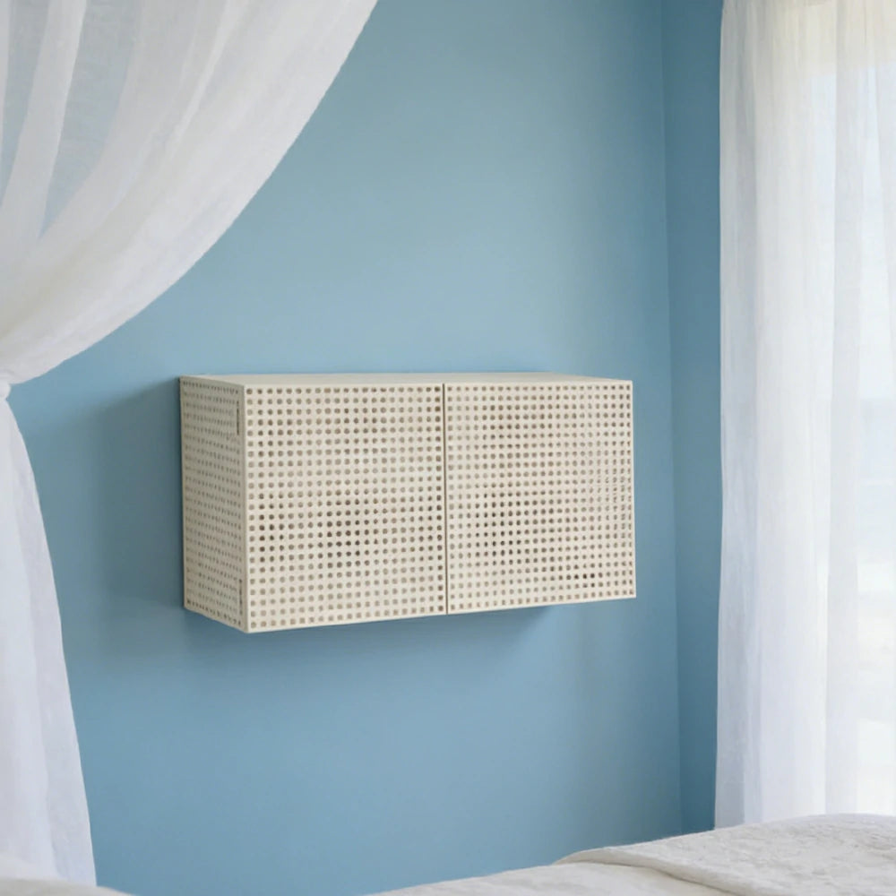 LUXORA Wall-Mounted Storage Cabinet - Magnetic Soft-Close System - Powder-Coated Steel Frame - Modern Perforated Mesh Design - White