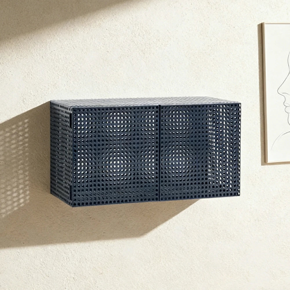 LUXORA Wall-Mounted Storage Cabinet - Magnetic Soft-Close System - Powder-Coated Steel Frame - Modern Perforated Mesh Design - Blue
