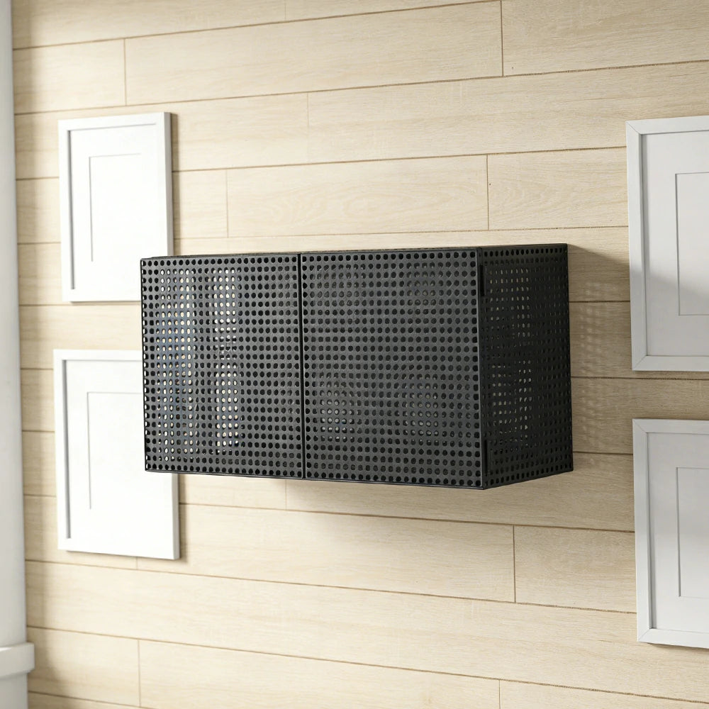 LUXORA Wall-Mounted Storage Cabinet - Magnetic Soft-Close System - Powder-Coated Steel Frame - Modern Perforated Mesh Design - Blue
