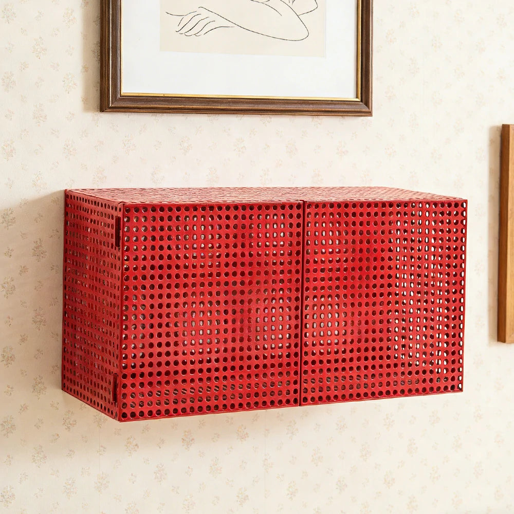 LUXORA Wall-Mounted Storage Cabinet - Magnetic Soft-Close System - Powder-Coated Steel Frame - Modern Perforated Mesh Design - Wine