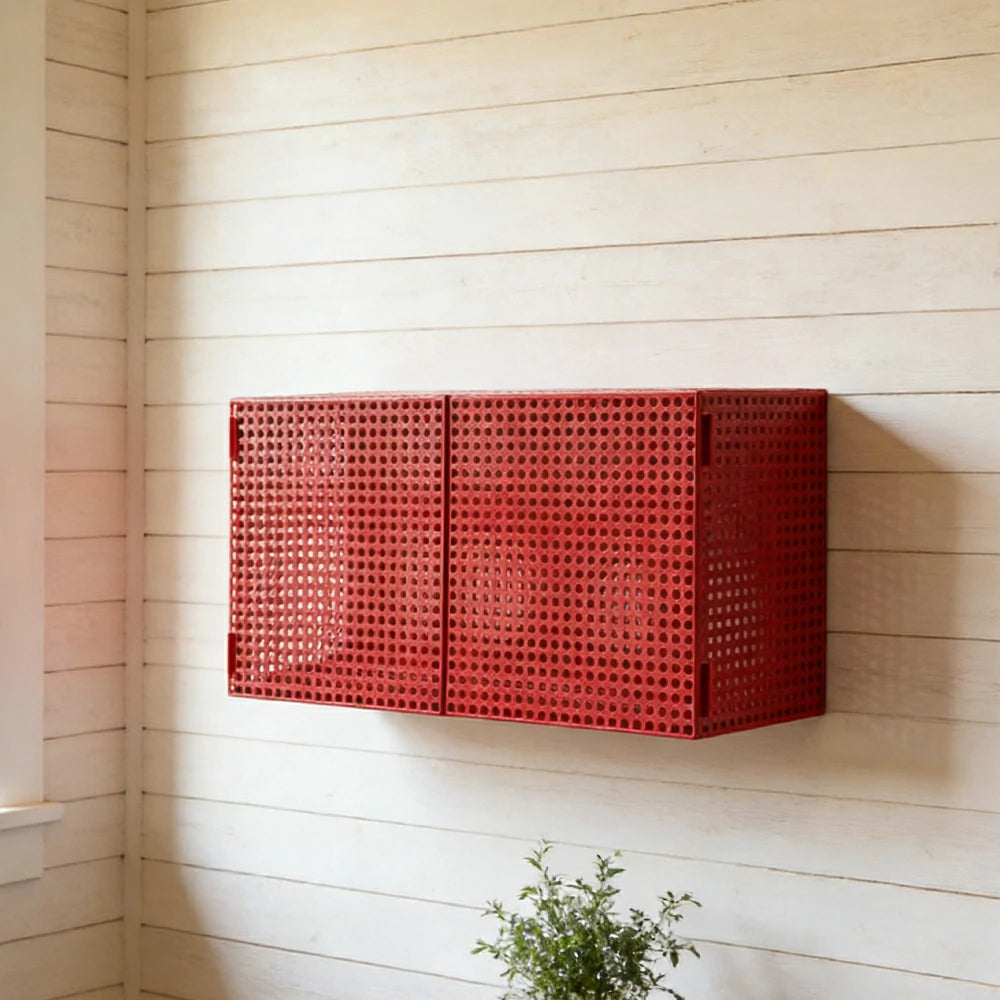 LUXORA Wall-Mounted Storage Cabinet - Magnetic Soft-Close System - Powder-Coated Steel Frame - Modern Perforated Mesh Design - Wine