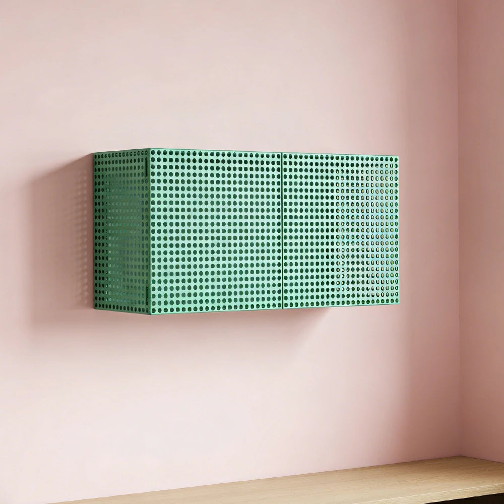 LUXORA Wall-Mounted Storage Cabinet - Magnetic Soft-Close System - Powder-Coated Steel Frame - Modern Perforated Mesh Design - Green
