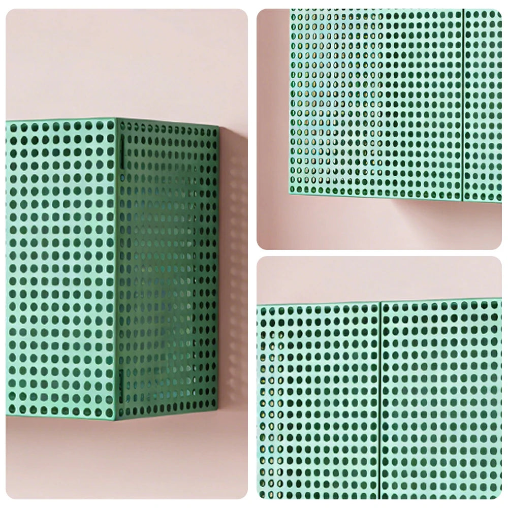LUXORA Wall-Mounted Storage Cabinet - Magnetic Soft-Close System - Powder-Coated Steel Frame - Modern Perforated Mesh Design - Green