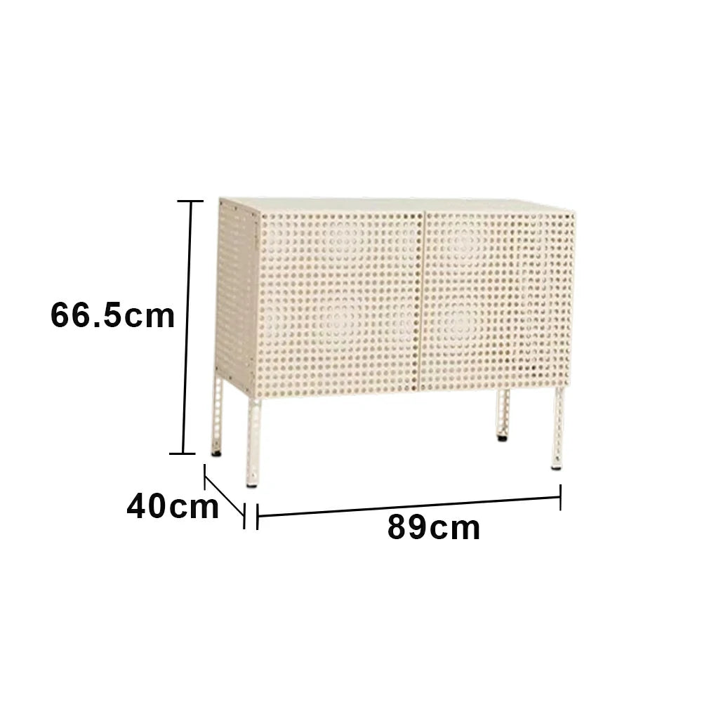 LUXORA Freestanding Storage Cabinet - Magnetic Soft-Close System - Powder-Coated Steel Frame - Modern Perforated Mesh Design - White