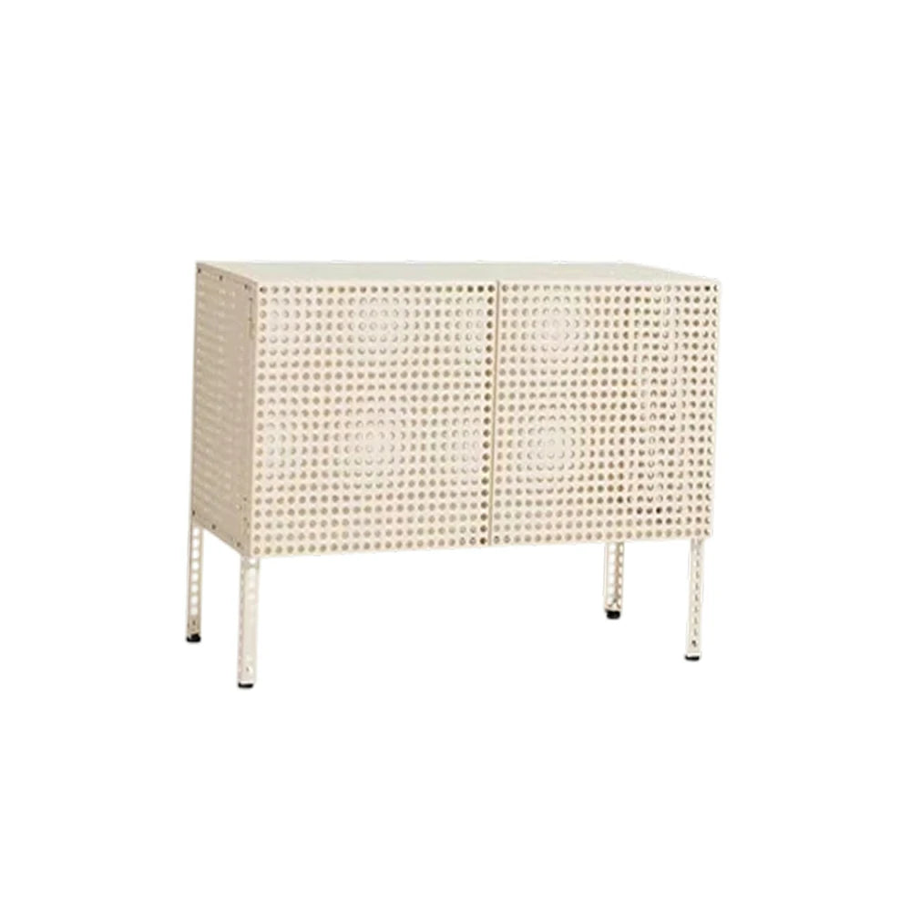 LUXORA Freestanding Storage Cabinet - Magnetic Soft-Close System - Powder-Coated Steel Frame - Modern Perforated Mesh Design - White
