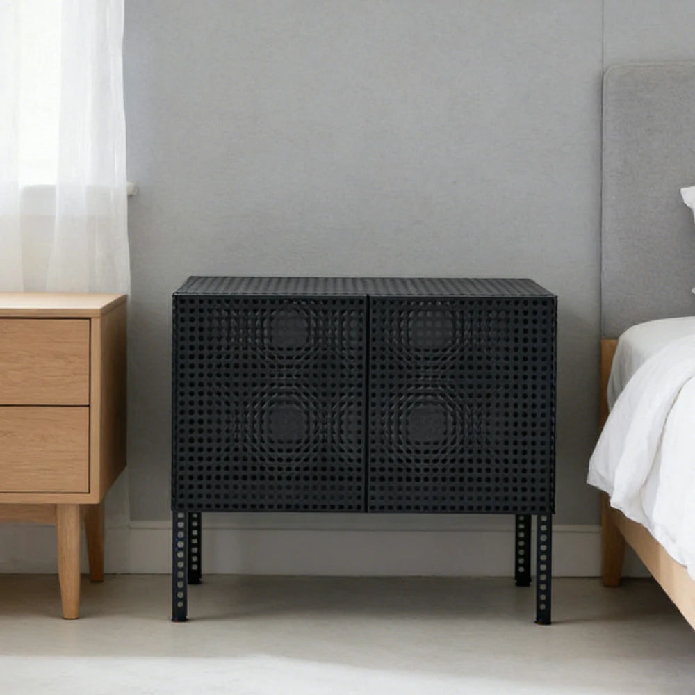 LUXORA Freestanding Storage Cabinet - Magnetic Soft-Close System - Powder-Coated Steel Frame - Modern Perforated Mesh Design - Blue