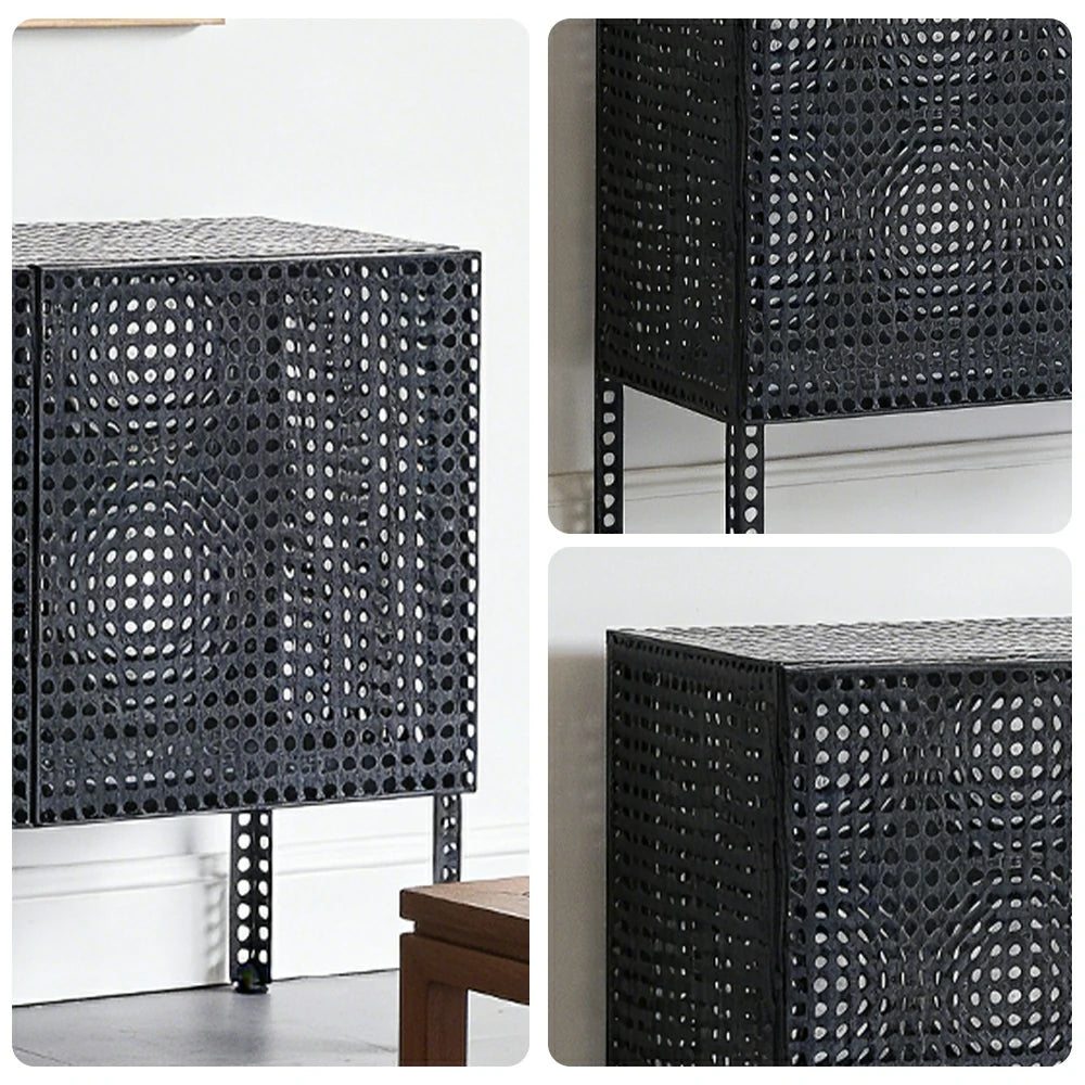 LUXORA Freestanding Storage Cabinet - Magnetic Soft-Close System - Powder-Coated Steel Frame - Modern Perforated Mesh Design - Blue