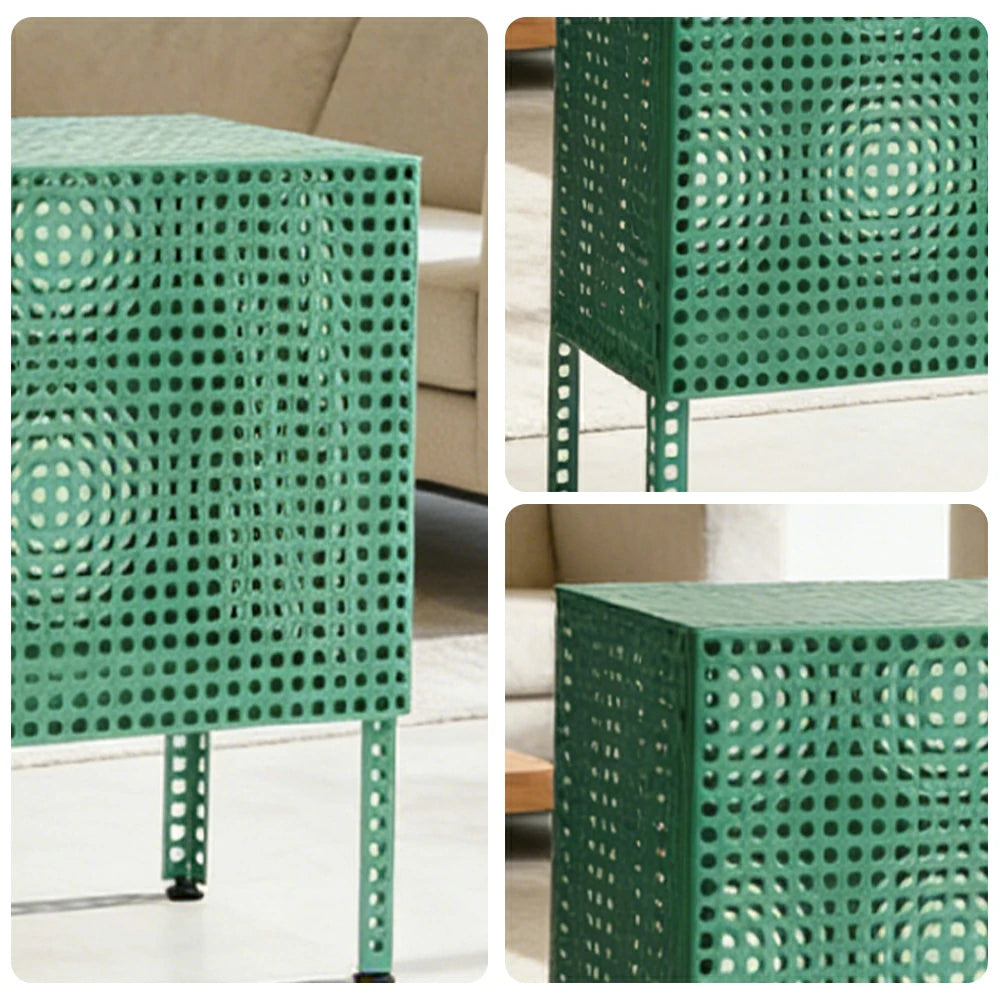 LUXORA Freestanding Storage Cabinet - Magnetic Soft-Close System - Powder-Coated Steel Frame - Modern Perforated Mesh Design - Green