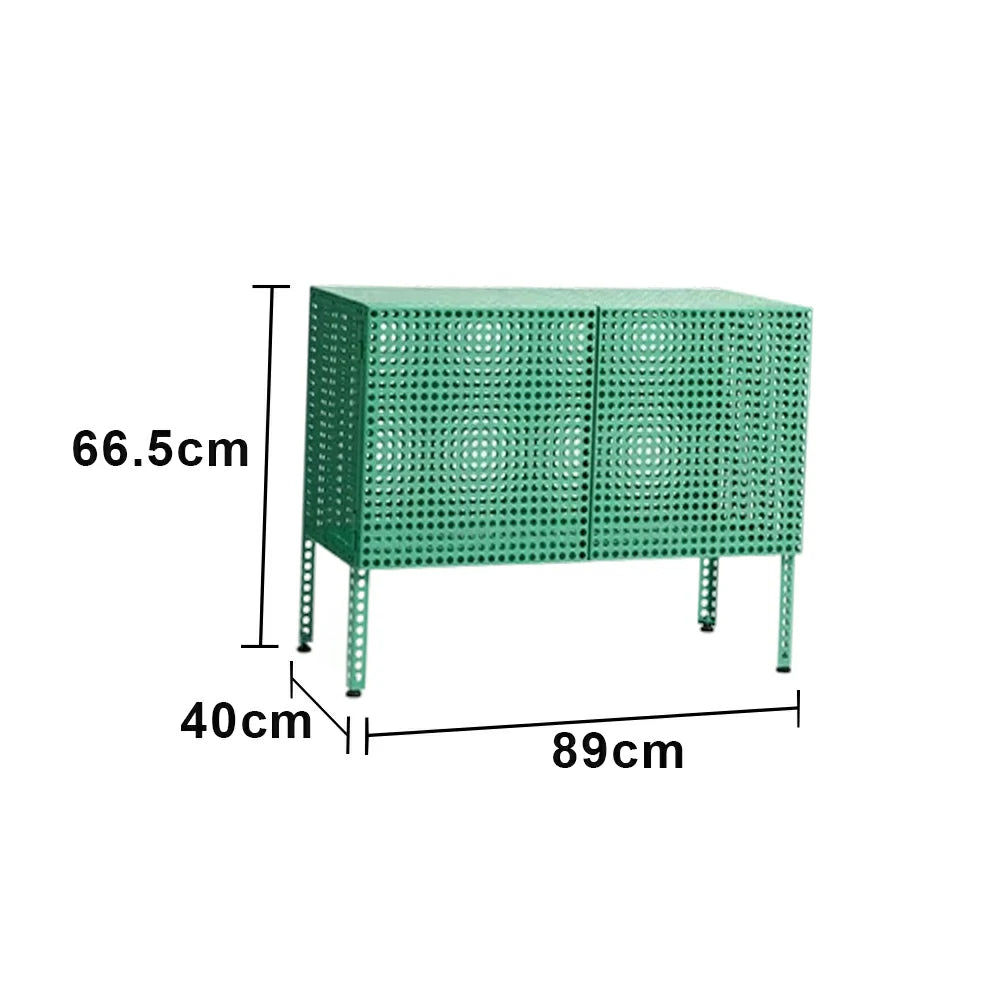 LUXORA Freestanding Storage Cabinet - Magnetic Soft-Close System - Powder-Coated Steel Frame - Modern Perforated Mesh Design - Green