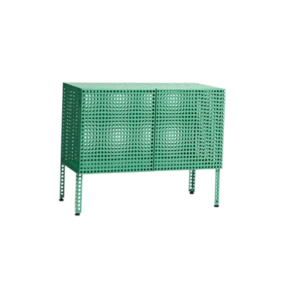 LUXORA Freestanding Storage Cabinet - Magnetic Soft-Close System - Powder-Coated Steel Frame - Modern Perforated Mesh Design - Green