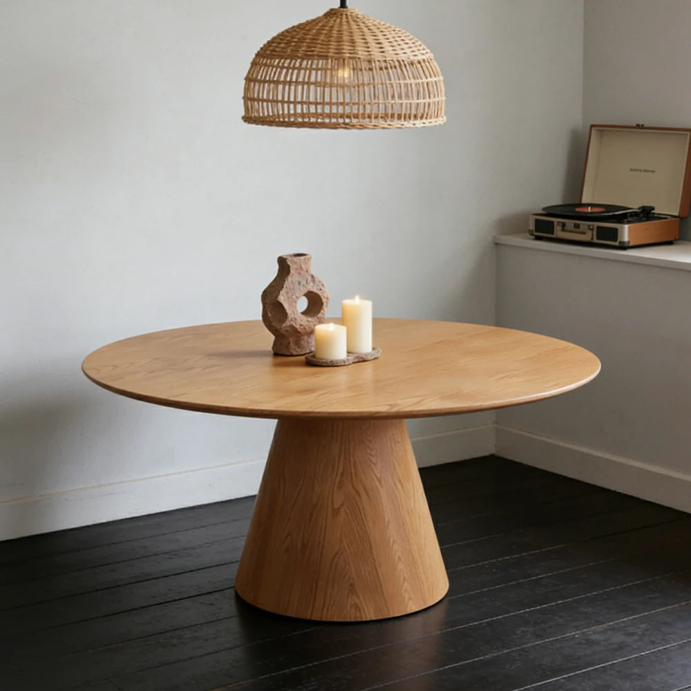 LUXORA 120/150cm Ash Wood Round Dining Table - Thick Solid Wood Base, No Lazy Susan Design, Nordic Minimalist Family Dining Table - Natural