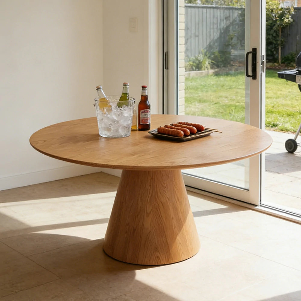 LUXORA 120/150cm Ash Wood Round Dining Table - Thick Solid Wood Base, No Lazy Susan Design, Nordic Minimalist Family Dining Table - Natural