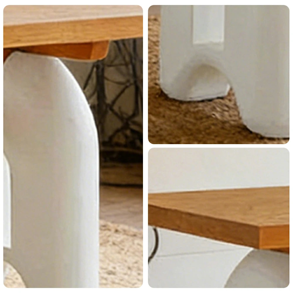 LUXORA 140/160cm Solid Wood Dining Table - French Cream Vintage Design, Sculptural Legs with Wave Crossbar, Stable Designer Table for Dining Spaces - Natural & White