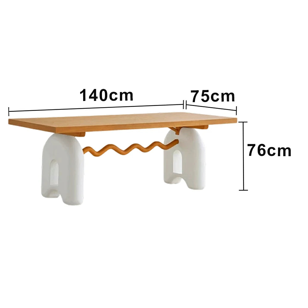 LUXORA 140/160cm Solid Wood Dining Table - French Cream Vintage Design, Sculptural Legs with Wave Crossbar, Stable Designer Table for Dining Spaces - Natural & White
