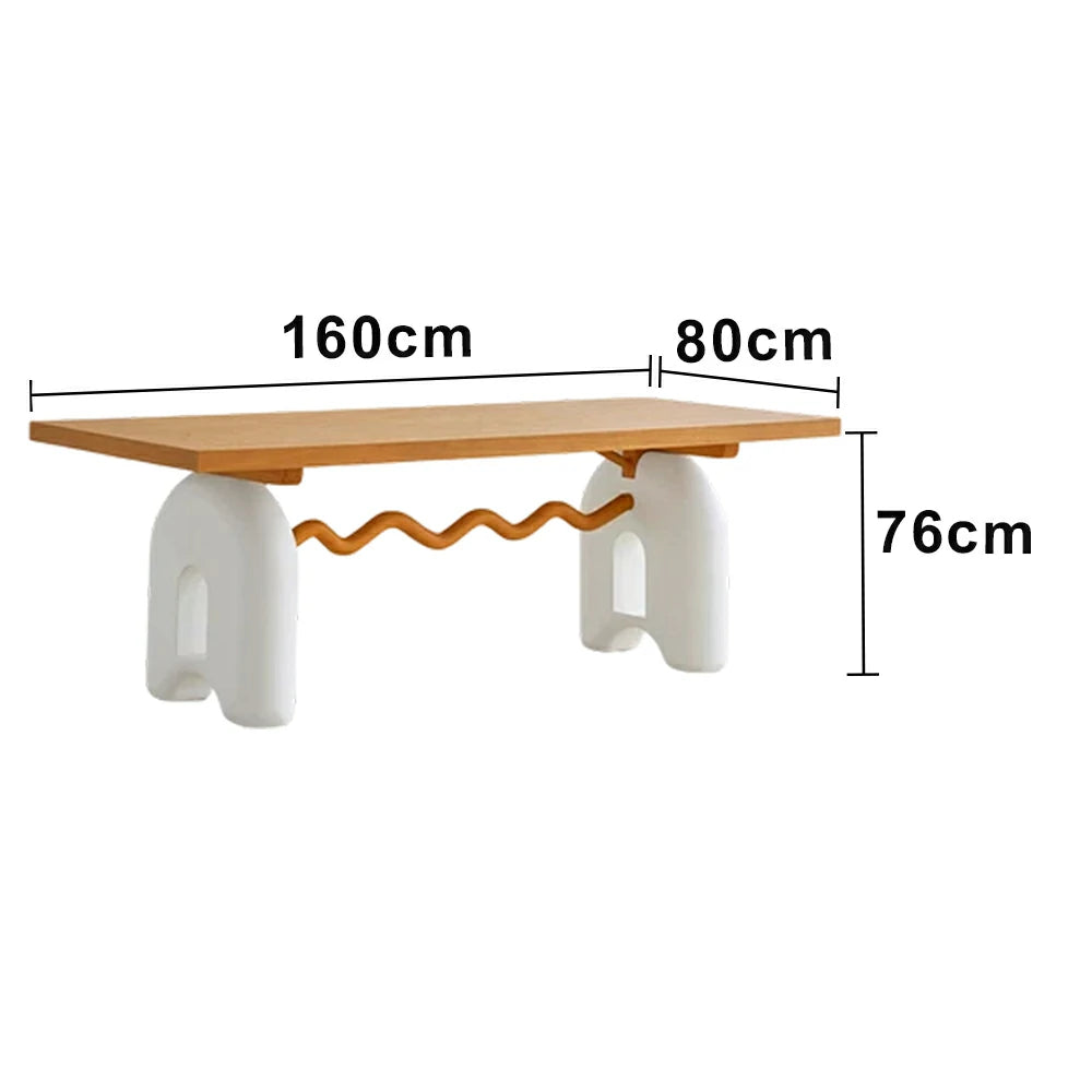 LUXORA 140/160cm Solid Wood Dining Table - French Cream Vintage Design, Sculptural Legs with Wave Crossbar, Stable Designer Table for Dining Spaces - Natural & White