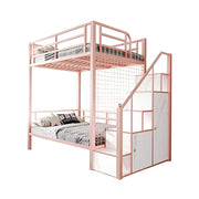 LUXORA 90/100cm Kids Bunk Bed with Storage Stairs Durable Metal Frame Space Saving Design Safety Rails - Pink