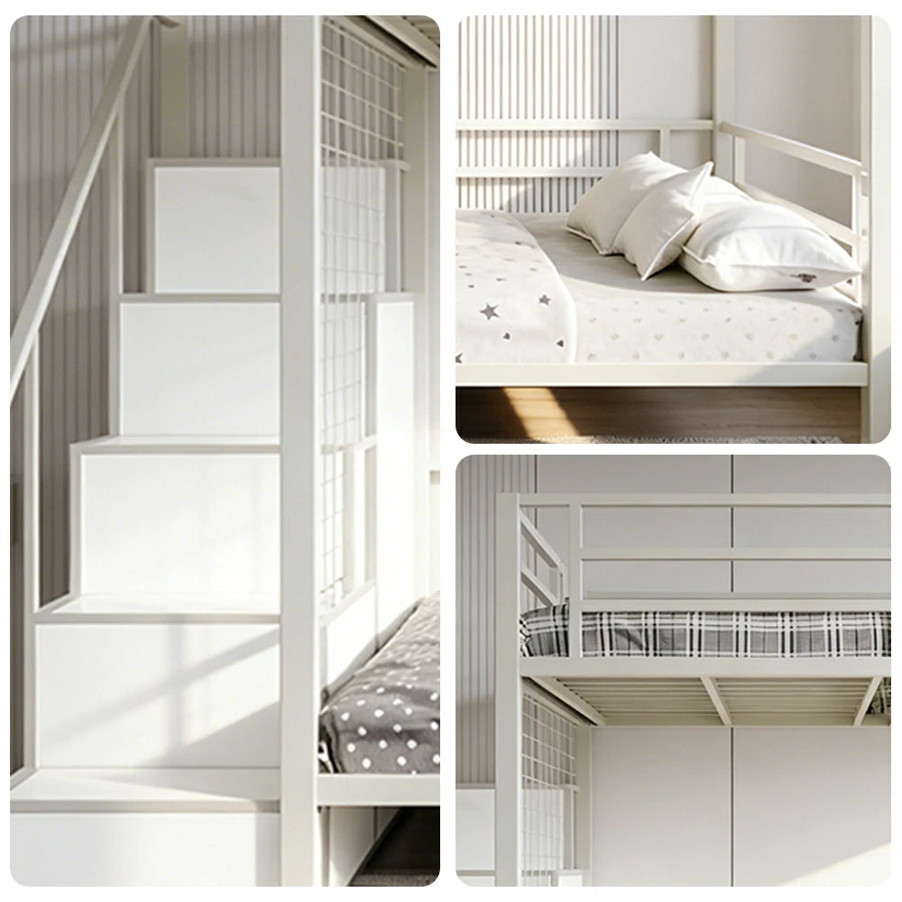 LUXORA 90/100cm Kids Bunk Bed with Storage Stairs Durable Metal Frame Space Saving Design Safety Rails - White