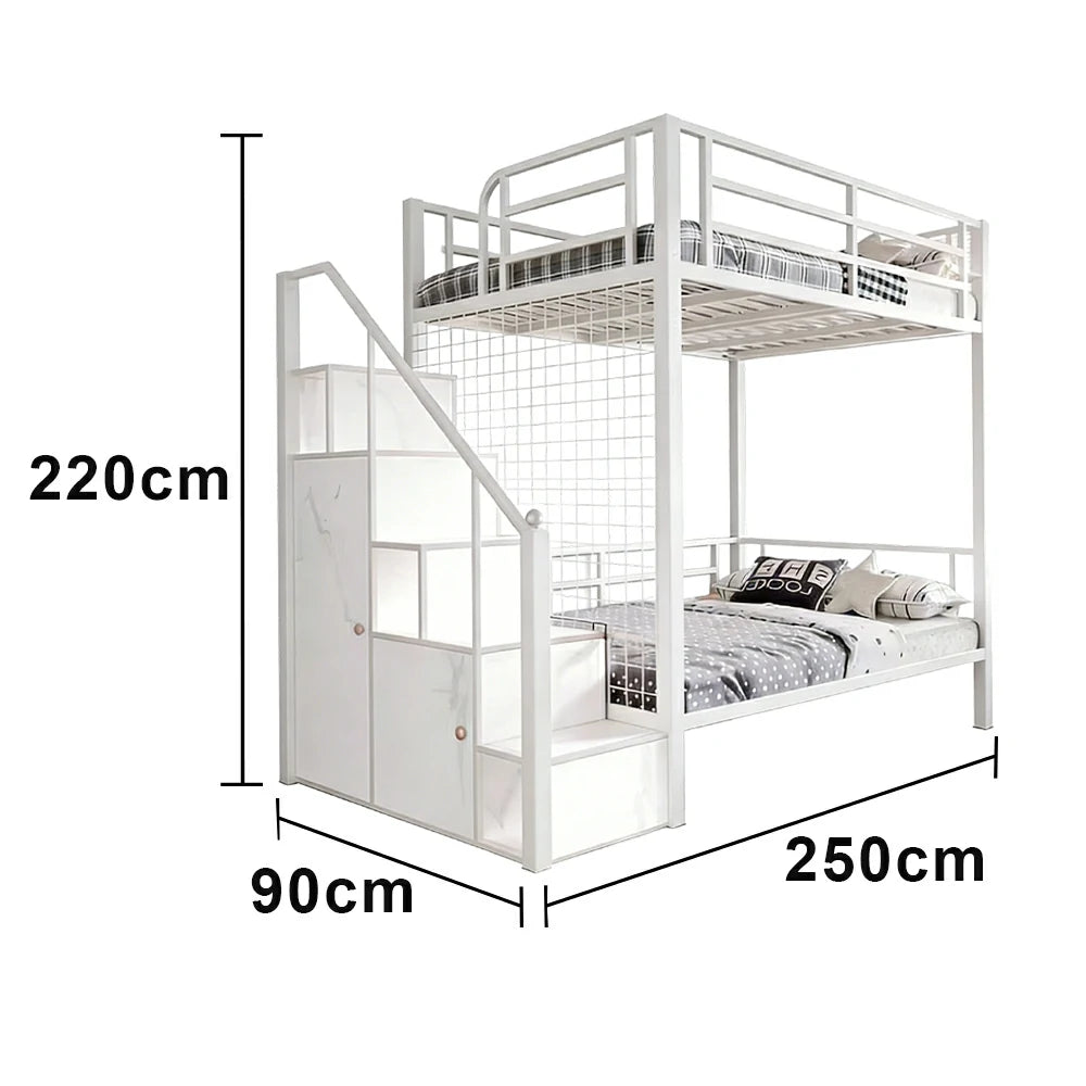 LUXORA 90/100cm Kids Bunk Bed with Storage Stairs Durable Metal Frame Space Saving Design Safety Rails - White