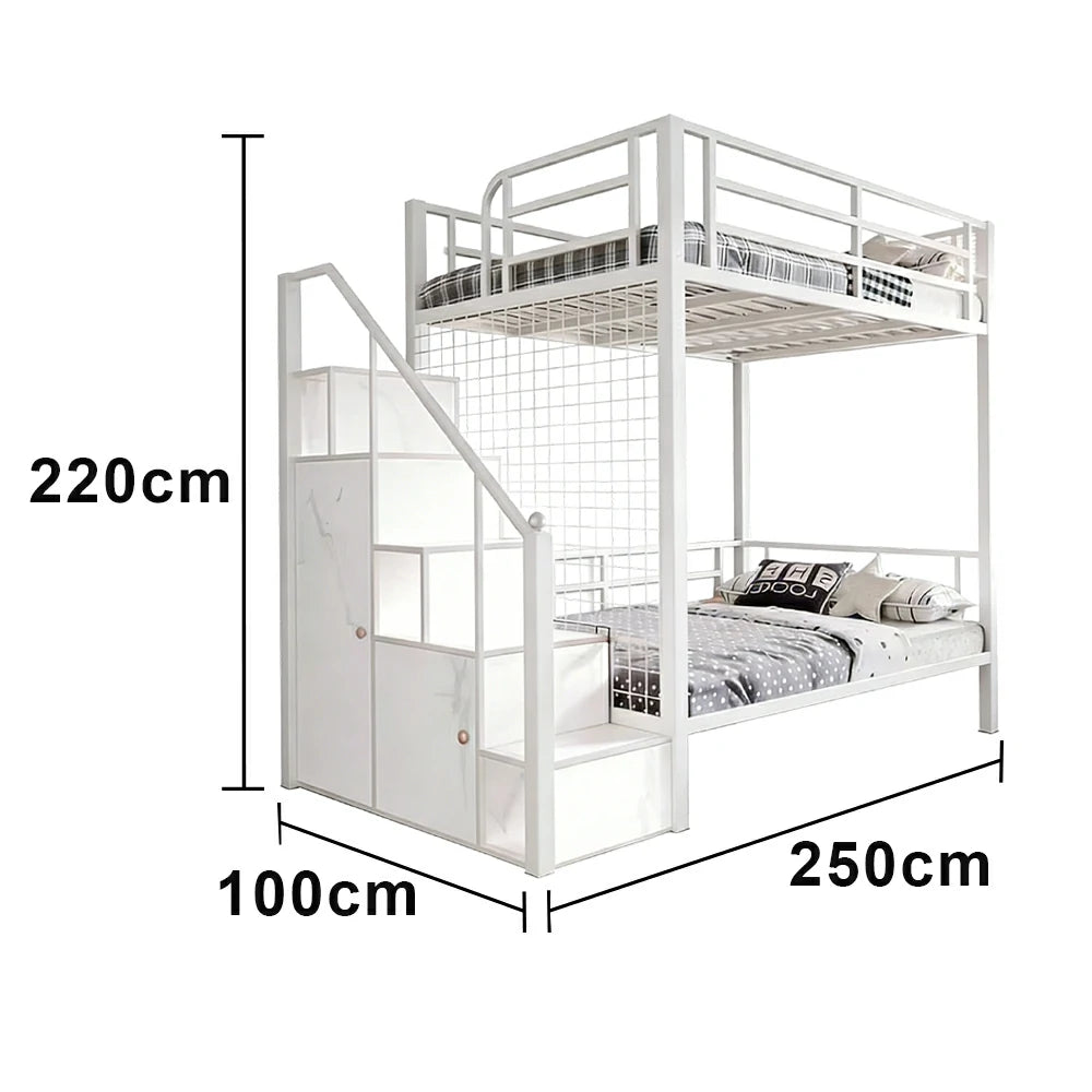 LUXORA 90/100cm Kids Bunk Bed with Storage Stairs Durable Metal Frame Space Saving Design Safety Rails - White