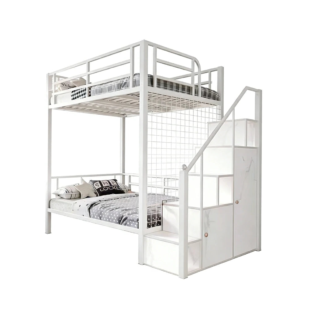 LUXORA 90/100cm Kids Bunk Bed with Storage Stairs Durable Metal Frame Space Saving Design Safety Rails - White