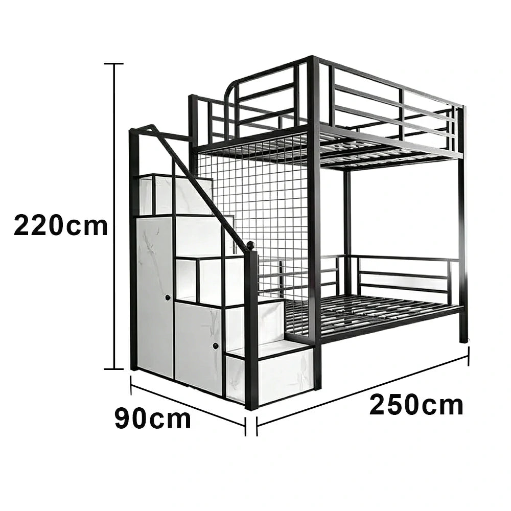 LUXORA 90/100cm Kids Bunk Bed with Storage Stairs Durable Metal Frame Space Saving Design Safety Rails - Black