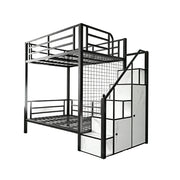 LUXORA 90/100cm Kids Bunk Bed with Storage Stairs Durable Metal Frame Space Saving Design Safety Rails - Black
