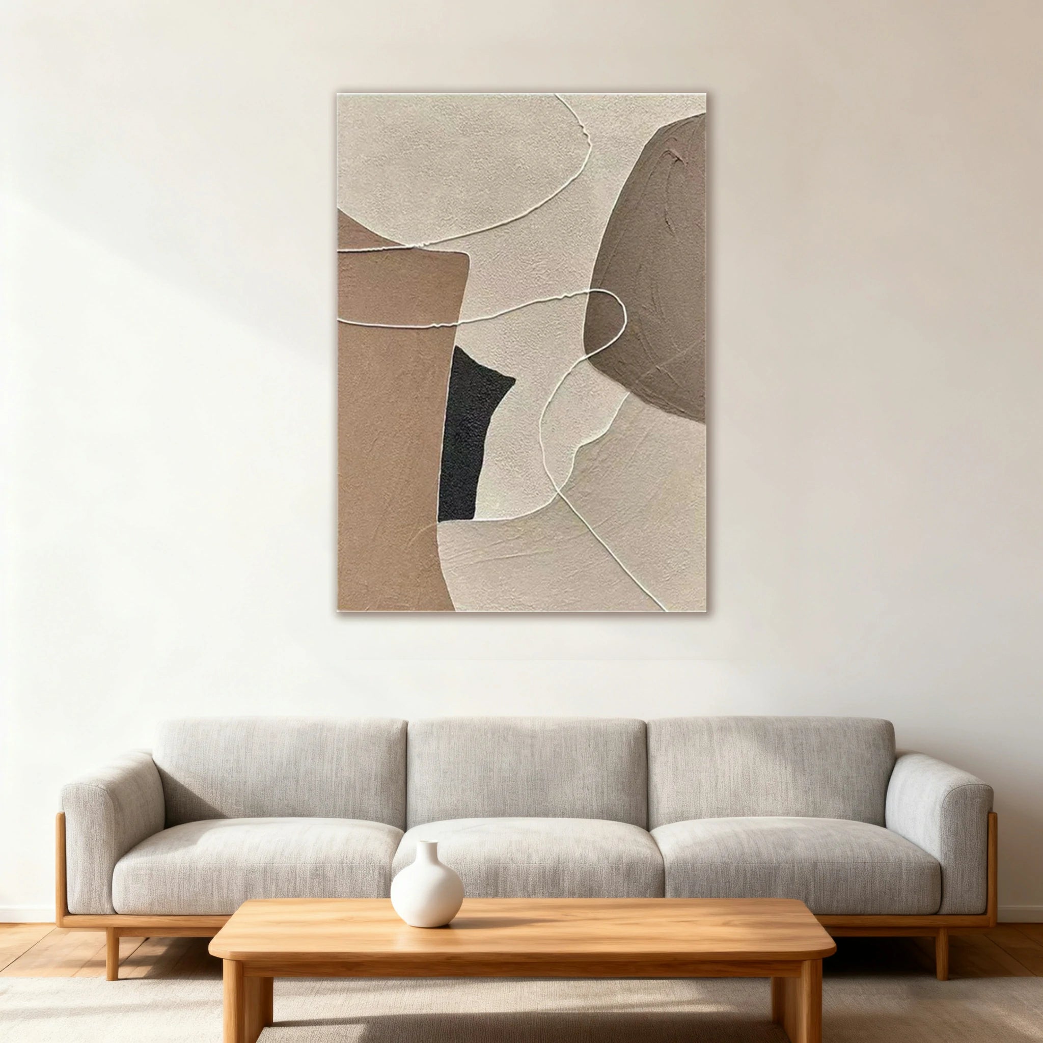 LUXORA Hand-Painted Oil Painting 70/100/140cm - Neutral Abstract Canvas Art with Layered Texture and Gentle Balance to Enhance Calm, Stylish Home Interiors