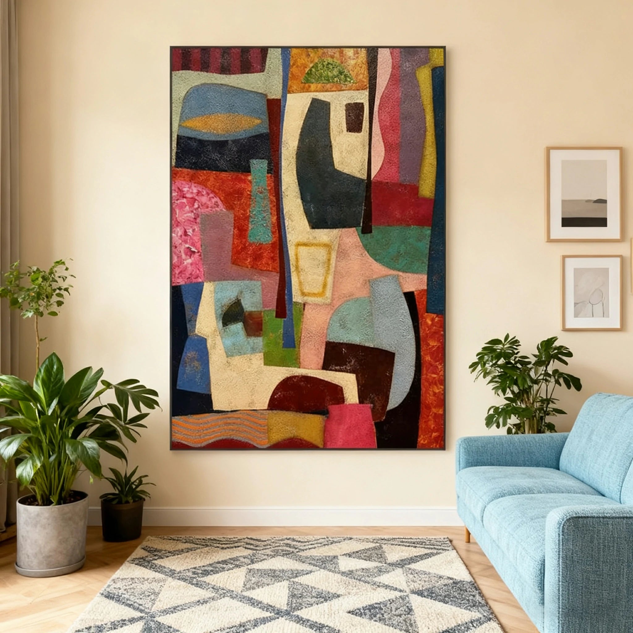 LUXORA Hand-Painted Oil Painting 70/100/140cm - Refined Abstract Artwork Combining Gentle Brushstrokes and Soft Geometry for Balanced Home Styling