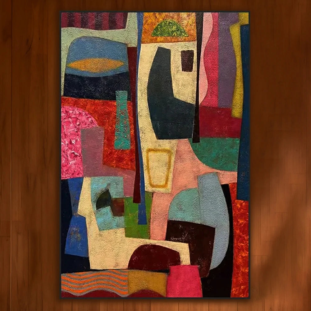 LUXORA Hand-Painted Oil Painting 70/100/140cm - Refined Abstract Artwork Combining Gentle Brushstrokes and Soft Geometry for Balanced Home Styling