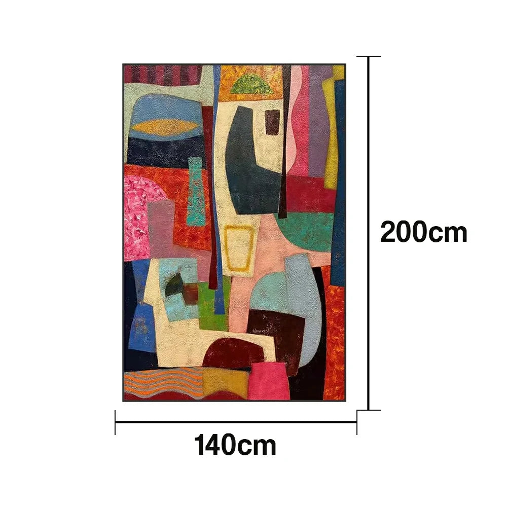 LUXORA Hand-Painted Oil Painting 70/100/140cm - Refined Abstract Artwork Combining Gentle Brushstrokes and Soft Geometry for Balanced Home Styling