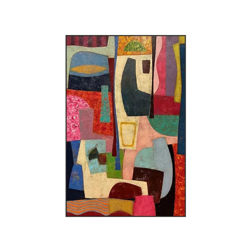 LUXORA Hand-Painted Oil Painting 70/100/140cm - Refined Abstract Artwork Combining Gentle Brushstrokes and Soft Geometry for Balanced Home Styling
