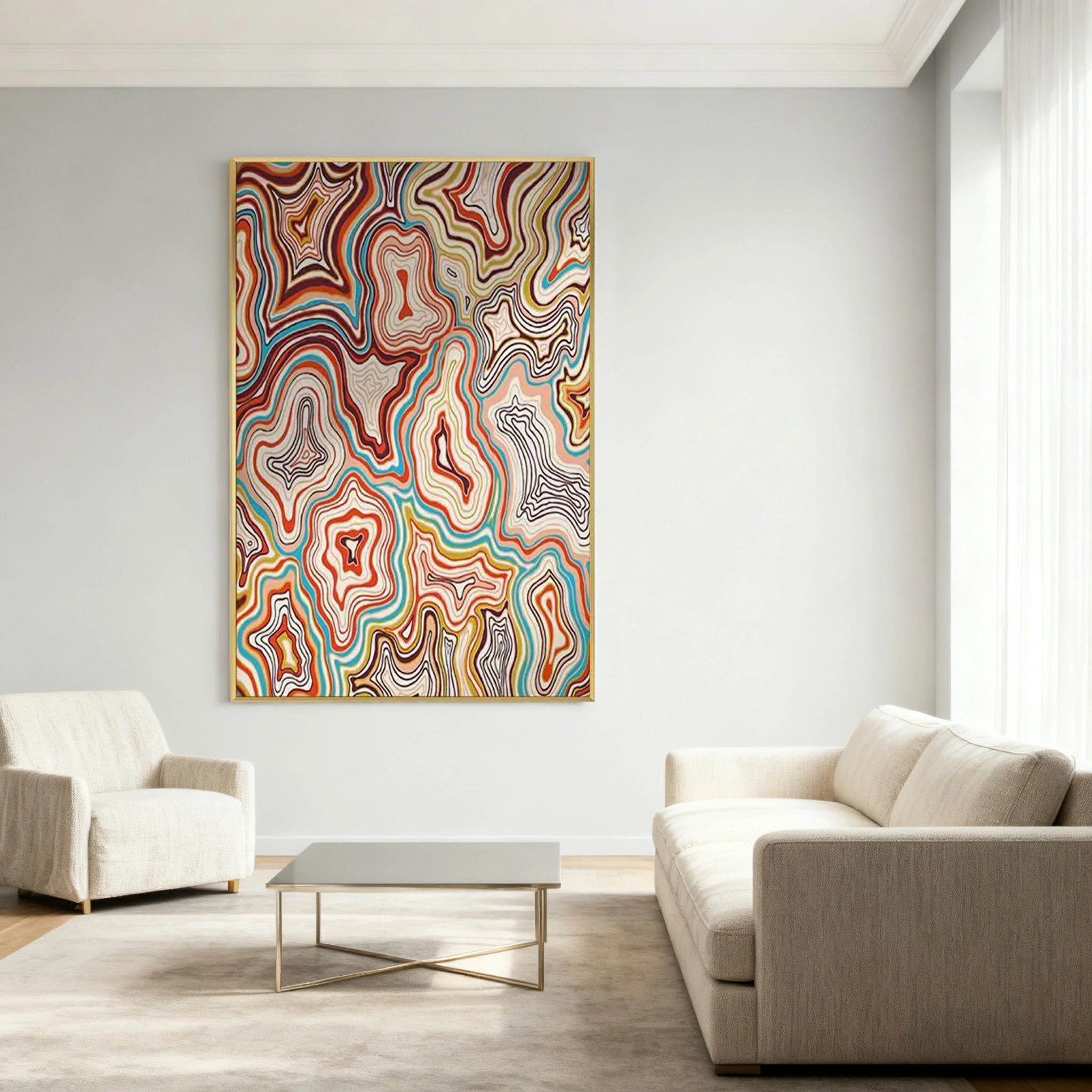 LUXORA Hand-Painted Oil Painting 70/100/140cm - Minimalist Hand-Painted Wall Art Designed for Clean, Neutral Interiors and Relaxed Modern Living Spaces