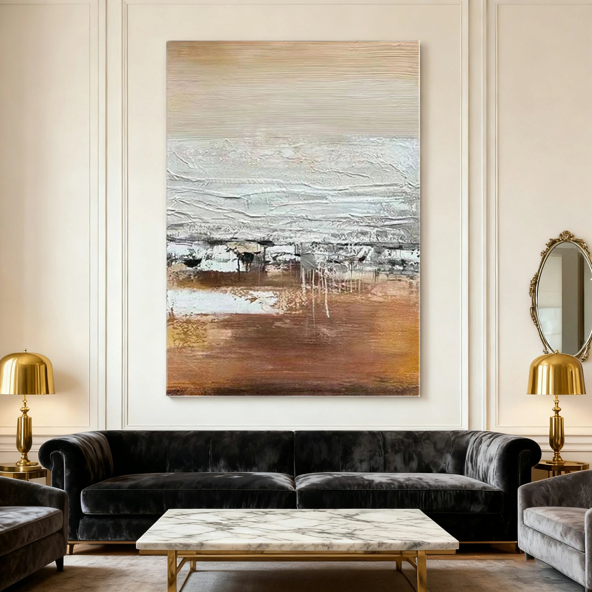 LUXORA Hand-Painted Oil Painting 70/100/140cm Minimalist Abstract Canvas with Warm Neutral Colors Perfect for Living Room Wall Decor and Stylish Home Interior Design