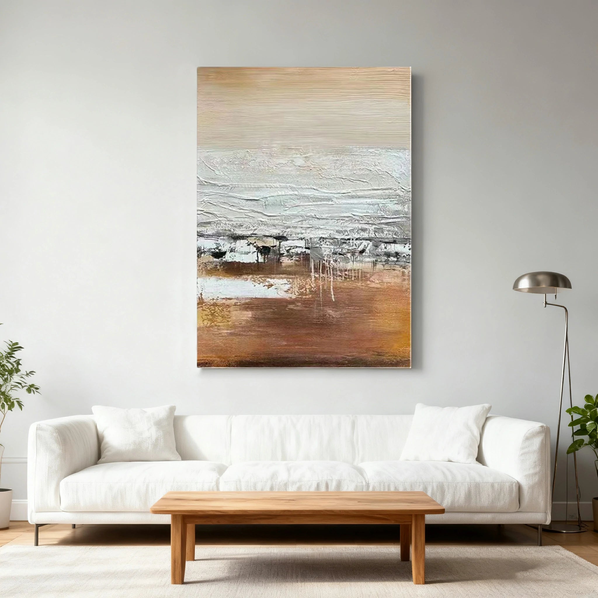 LUXORA Hand-Painted Oil Painting 70/100/140cm Minimalist Abstract Canvas with Warm Neutral Colors Perfect for Living Room Wall Decor and Stylish Home Interior Design