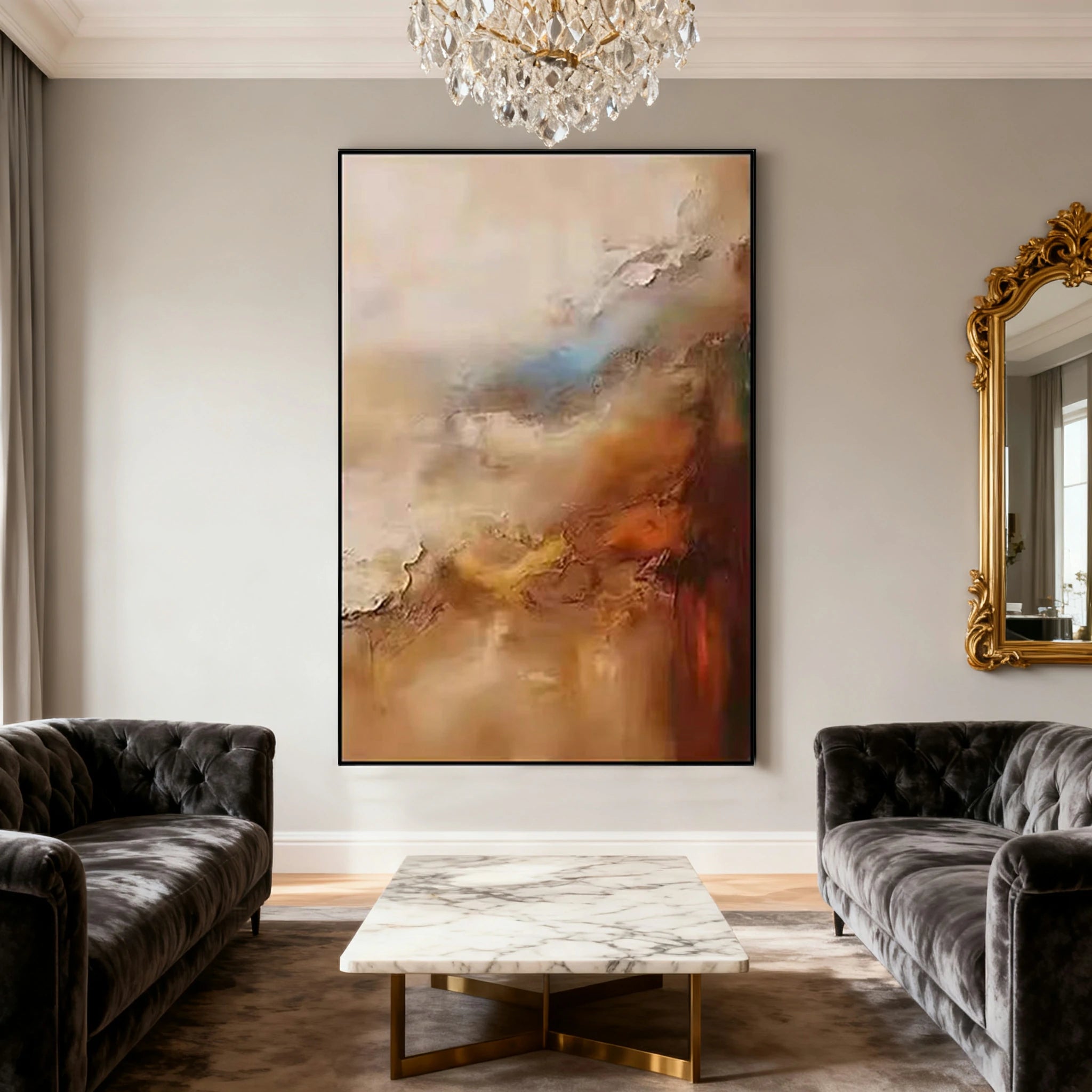LUXORA Hand-Painted Oil Painting 70/100/140cm Stylish Modern Abstract Artwork with Soft Neutral Shades Perfect for Enhancing Living Rooms and Bedroom Wall Decoration