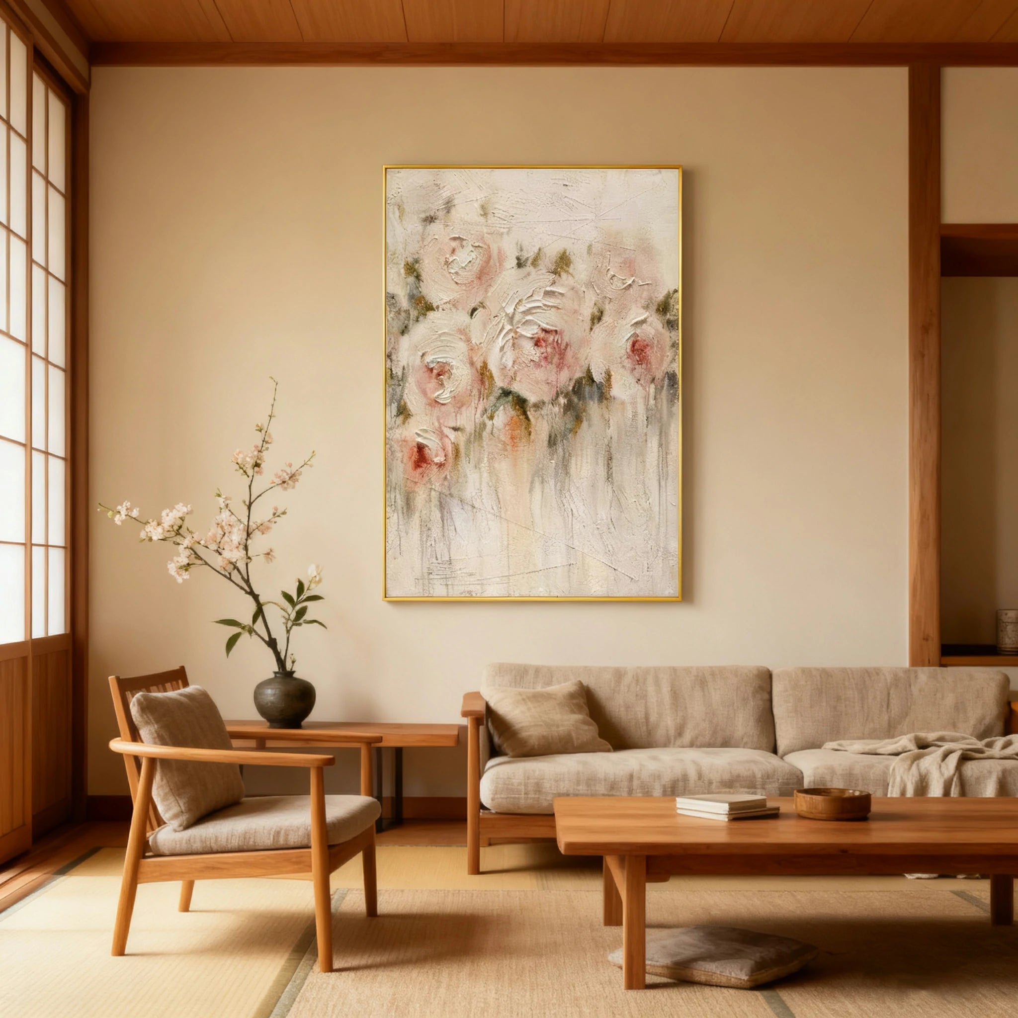 LUXORA Hand-Painted Oil Painting 70/100/140cm Soft Brushstroke Abstract Canvas for Bedrooms, Living Rooms, and Minimalist Interiors Seeking Calm and Balanced Visual Style