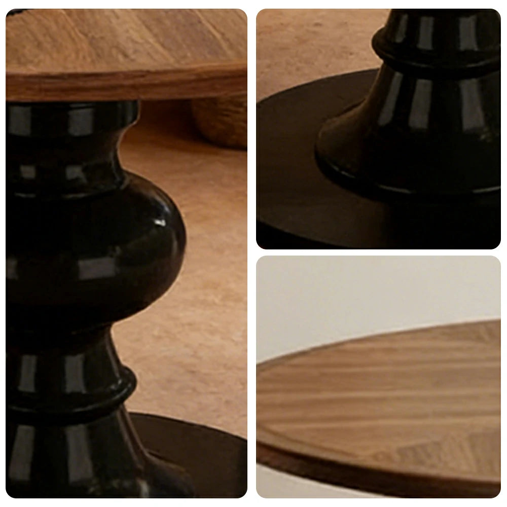 LUXORA 120/150cm Solid Wood Round Dining Table - Thick Parquet Wood Top, Pedestal Base Design, French Vintage Style for Dining Spaces - Walnut & Black